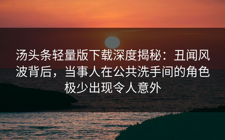 汤头条轻量版下载深度揭秘:丑闻风波背后,当事人在公共洗手间的角色极少出现令人意外 汤头条轻量版下载深度揭秘:丑闻风波背后,当事人在公共洗手间的角色极少出现令人意外