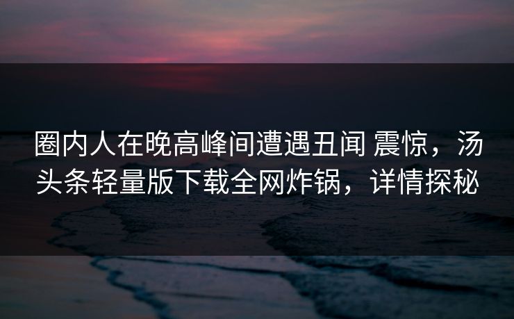 圈内人在晚高峰间遭遇丑闻 震惊，汤头条轻量版下载全网炸锅，详情探秘